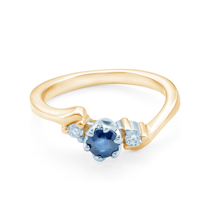 Inel de logodnă SAVICKI: aur bicolor, safir albastru