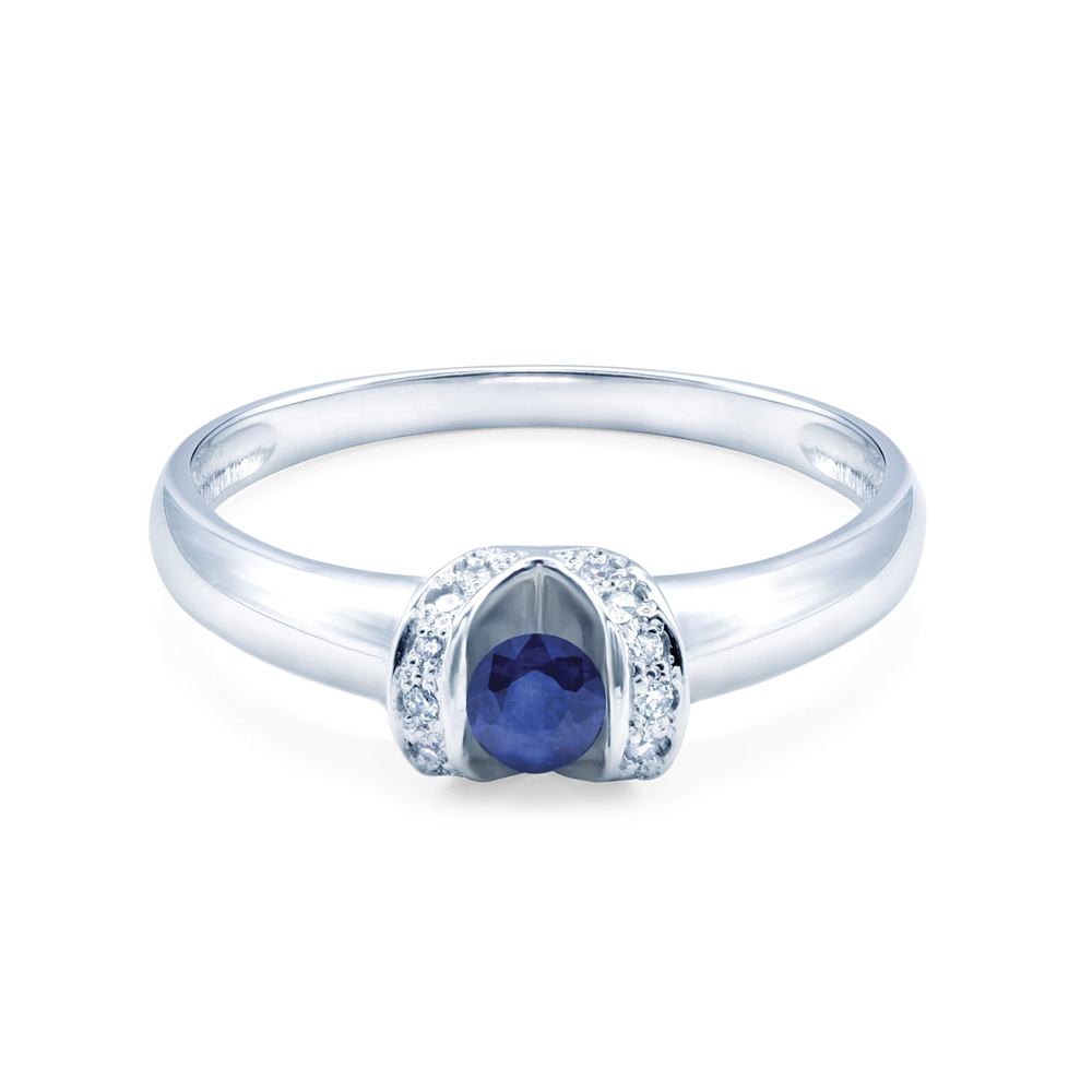 Verlobungsring SAVICKI: Weißgold, Blauer Saphir