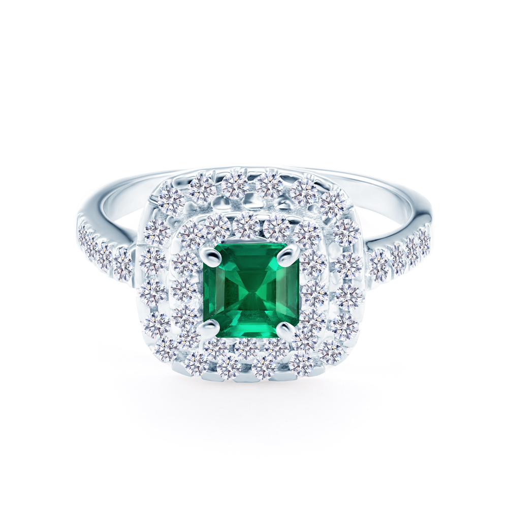 Zaručnički prsten SAVICKI: bijelo zlato, smaragd