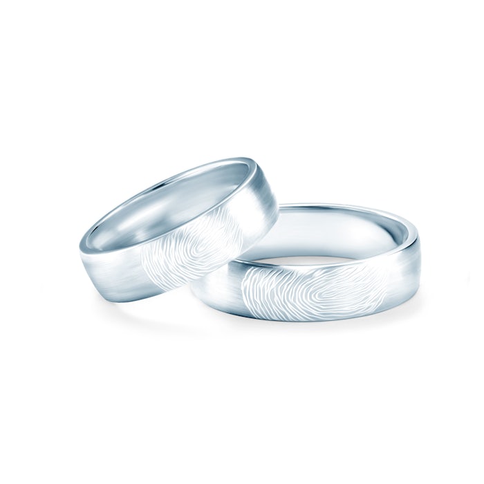 Esküvői karikagyűrűk ujjlenyomattal: fehérarany, félkarikás, 5 mm