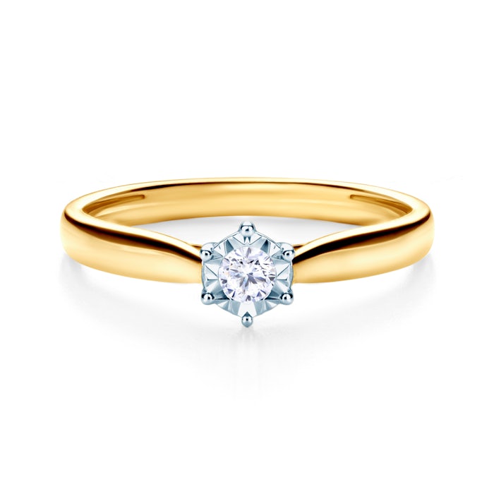 Solitaire Engagement Ring: two color gold, diamond