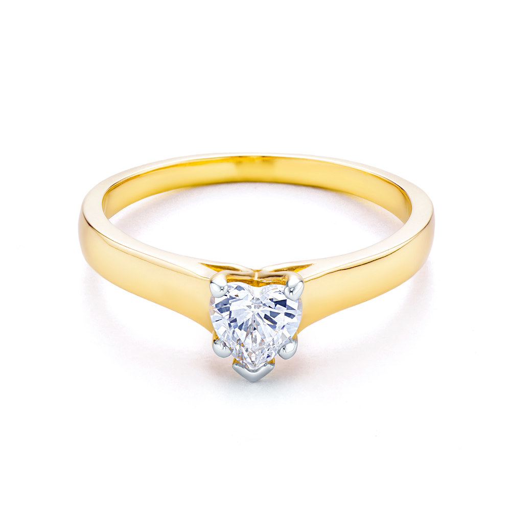 Solitaire Engagement Ring: two color gold, cubic zirconia