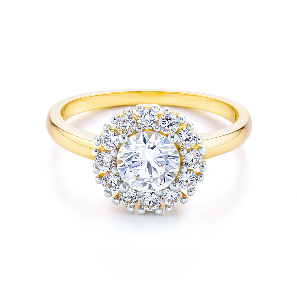 Δαχτυλίδι Αρραβώνων Halo: δίχρωμος χρυσός, κυβικό ζιρκόνιο