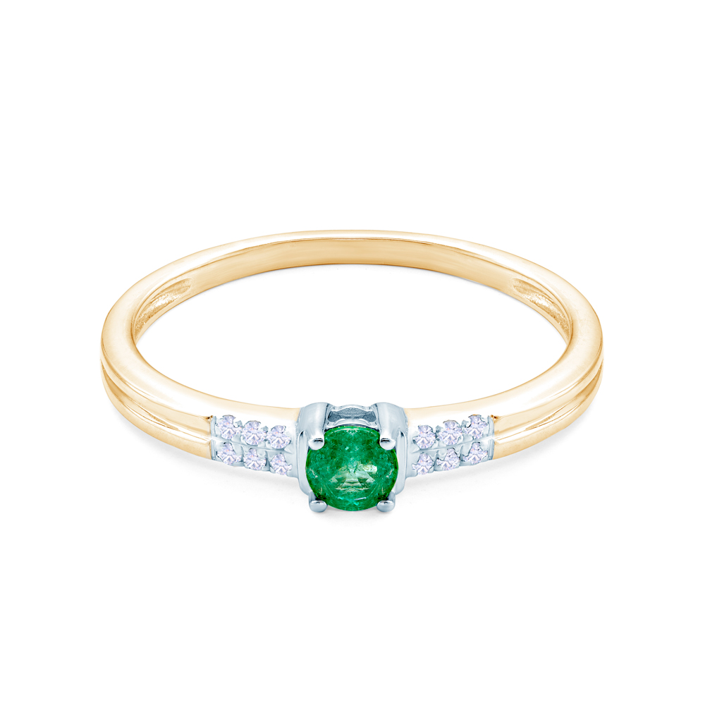 Side-Stone Engagement Ring: two color gold, emerald