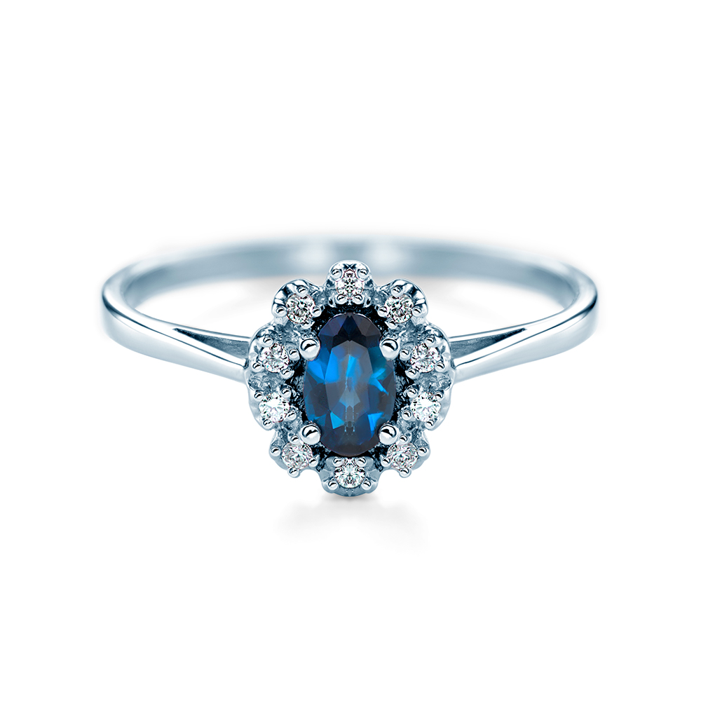 Δαχτυλίδι Αρραβώνων Halo: λευκός χρυσός, μπλε ζαφείρι