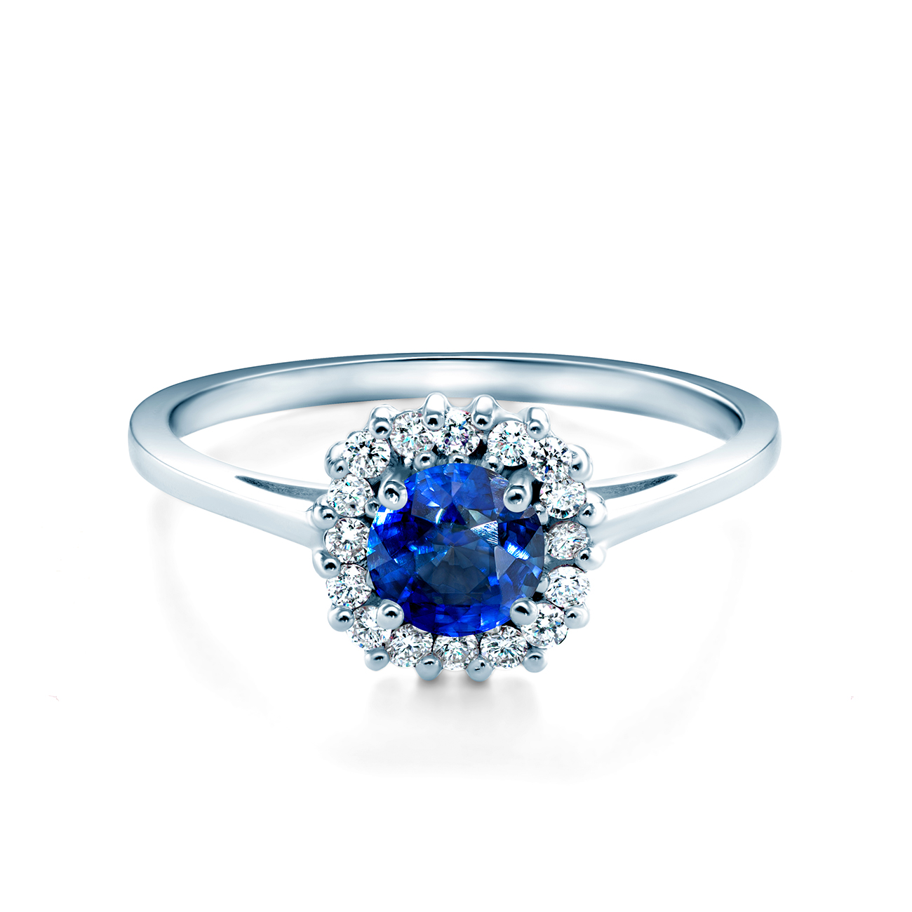 Каблучка для заручин SAVICKI: біле золото, синій сапфір