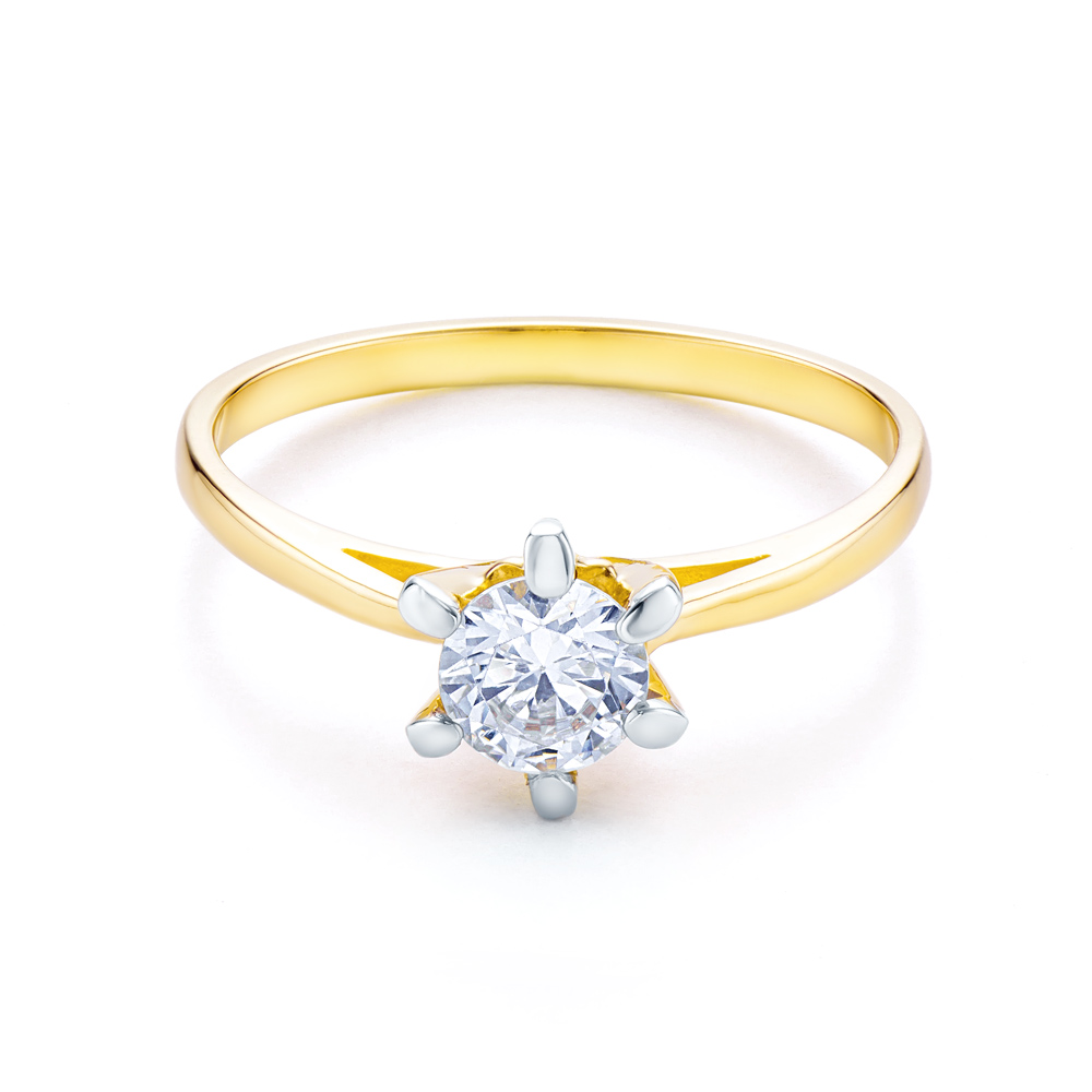 Δαχτυλίδι αρραβώνων μονόπετρο: δίχρωμος χρυσός, κυβικό ζιρκόνιο