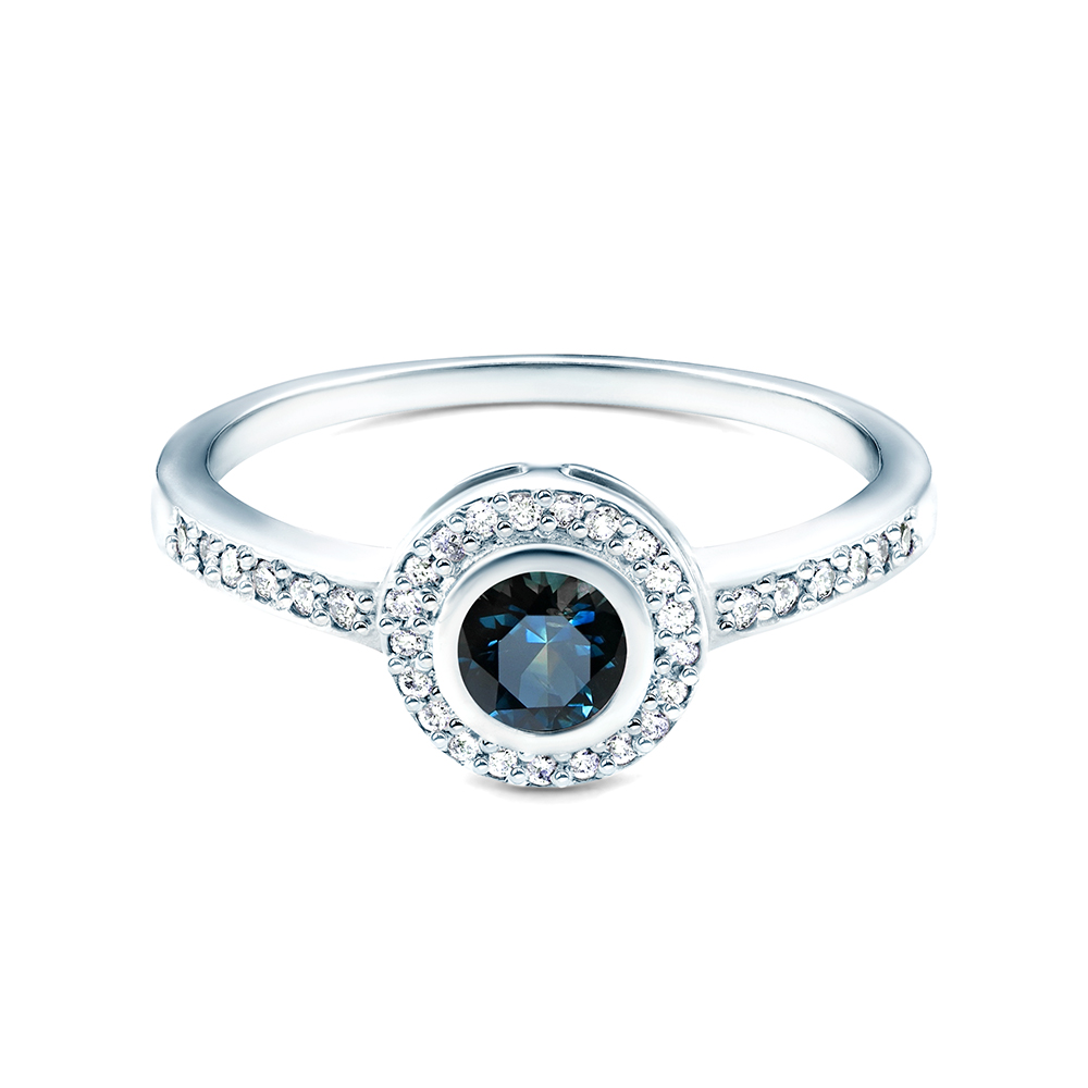 Каблучка для заручин Savicki: біле золото, синій сапфір
