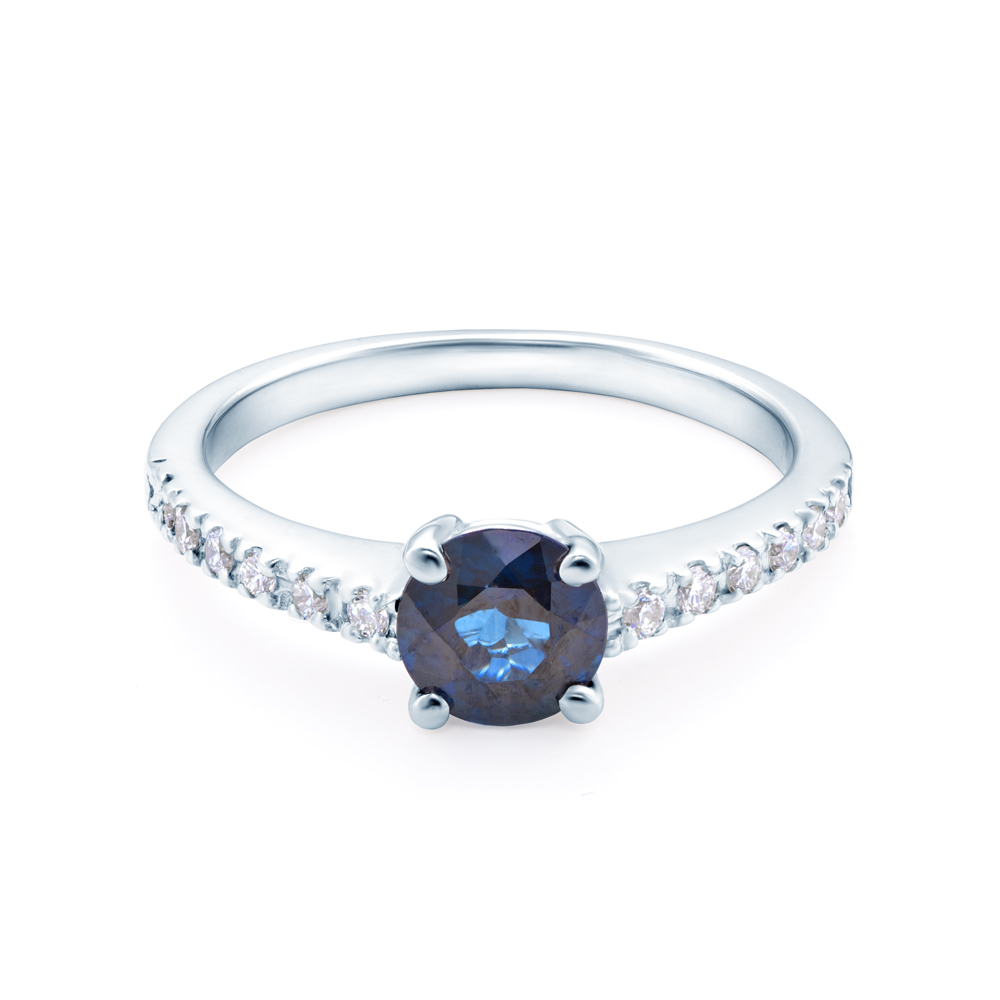 Zaručnički prsten SAVICKI: bijelo zlato, plavi safir