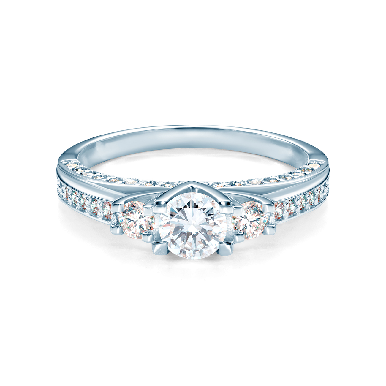 Three-Stone Engagement Ring: white gold, diamonds