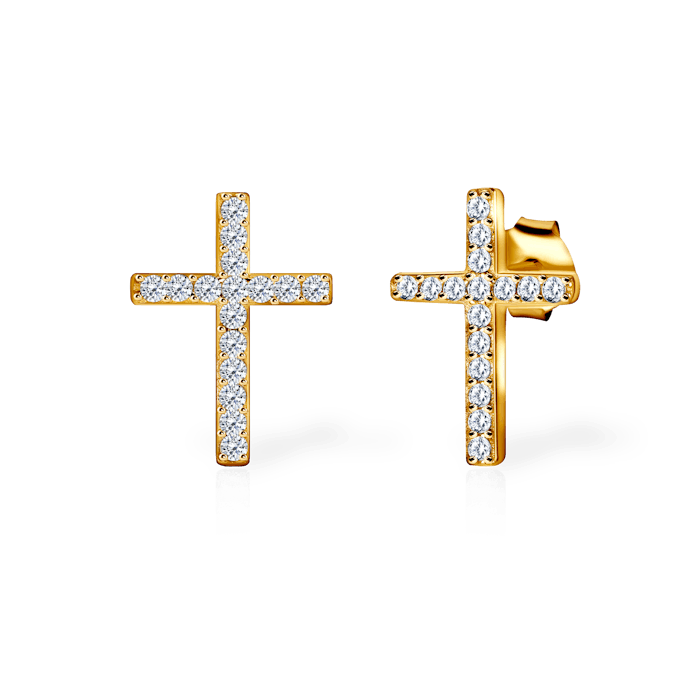 SAVICKI keresztes fülbevaló: aranyozott ezüst cirkóniával