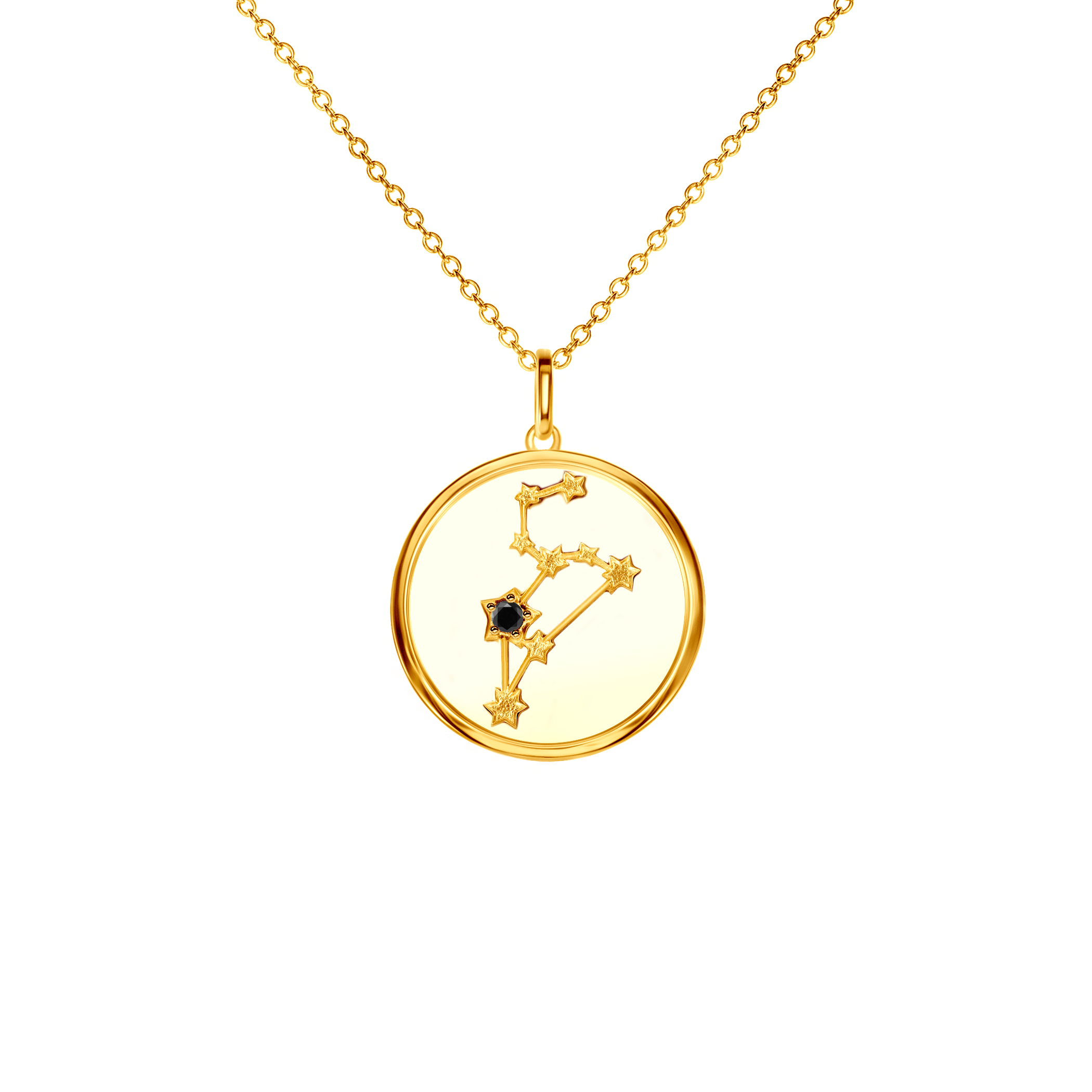 Halskette Sternzeichen Löwe Savicki: Silber Vergoldet, Schwarz Diamant