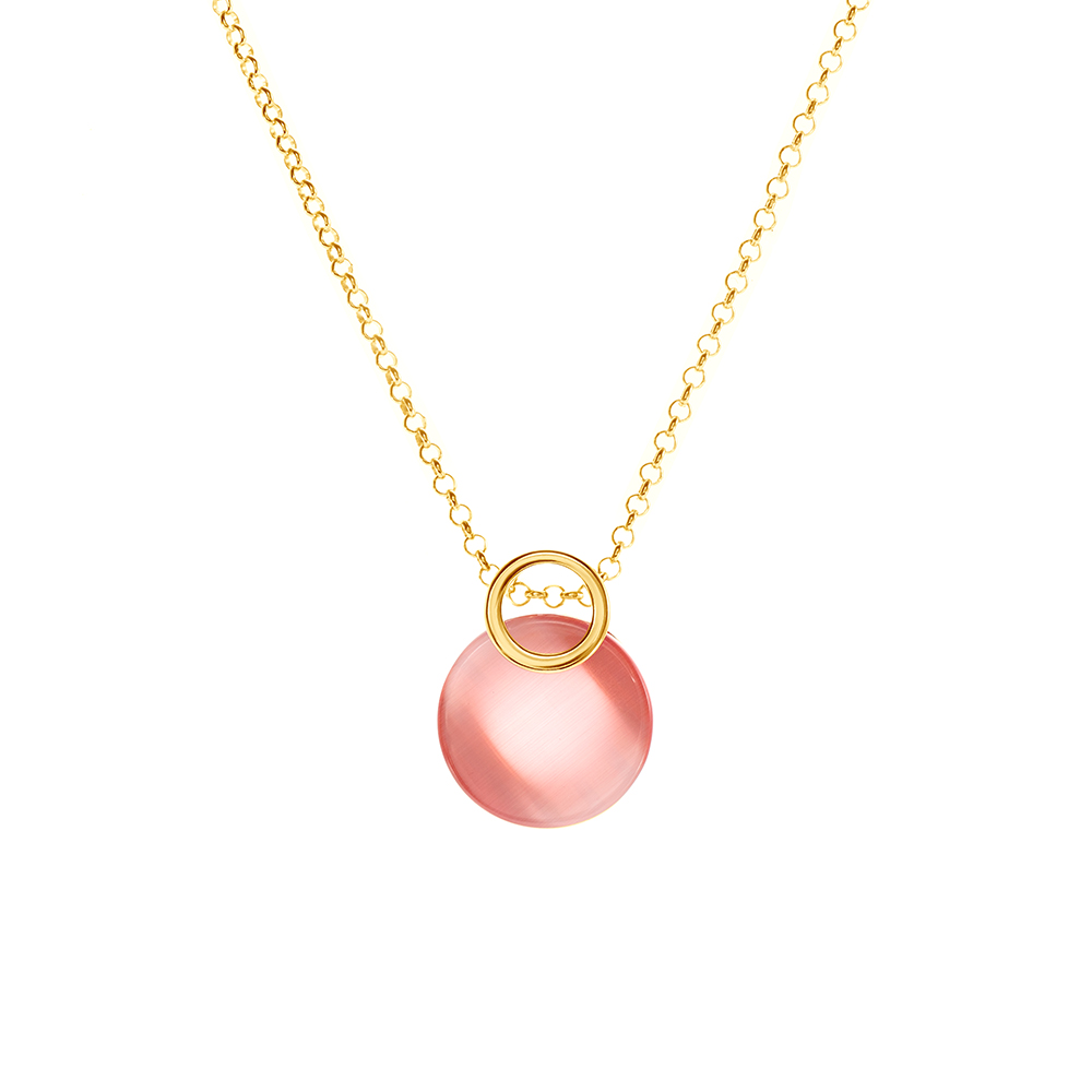 Halskette Savicki: Silber Vergoldet, Rosa Katzenauge