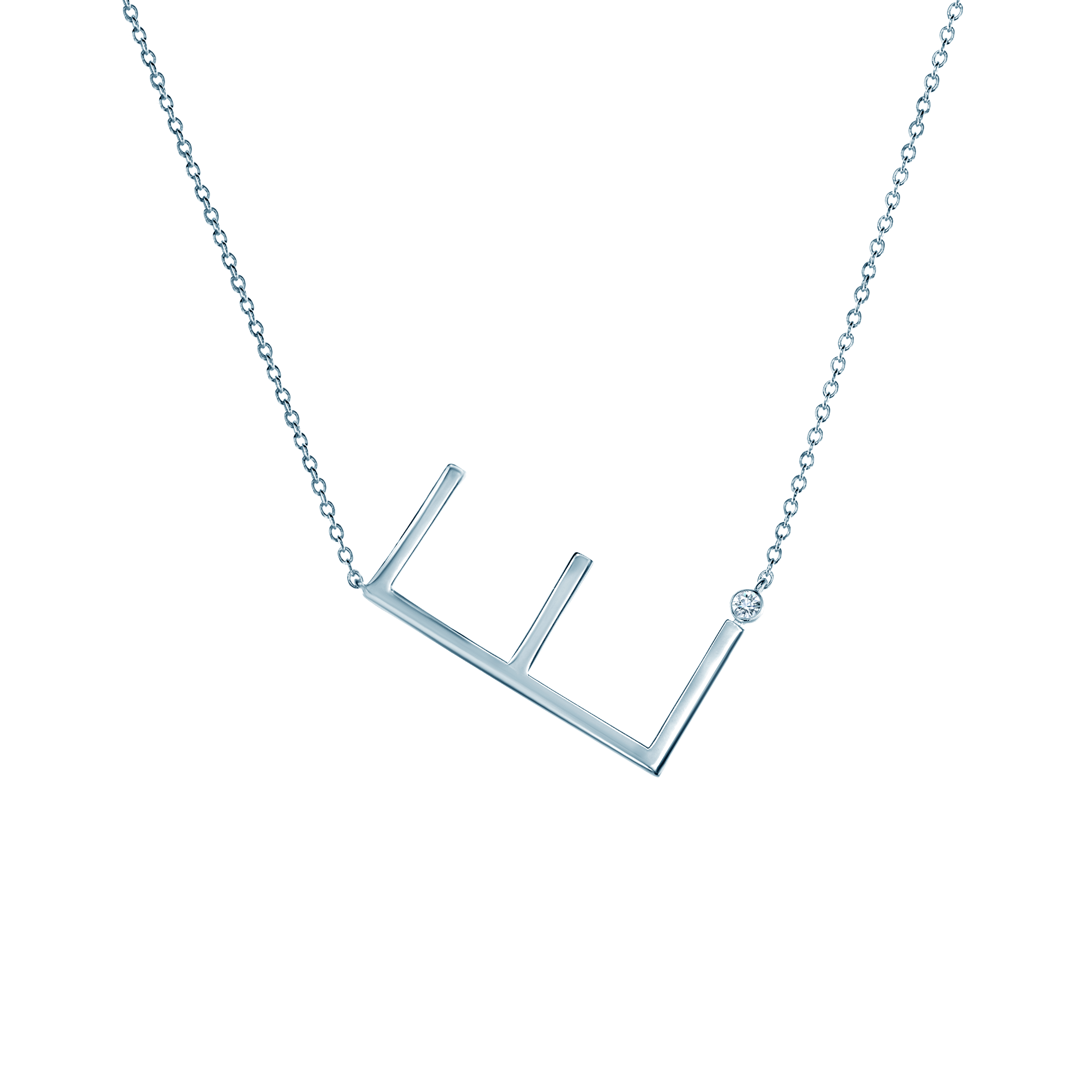 Ogrlica sa slovom E Savicki: srebro, bijeli safir