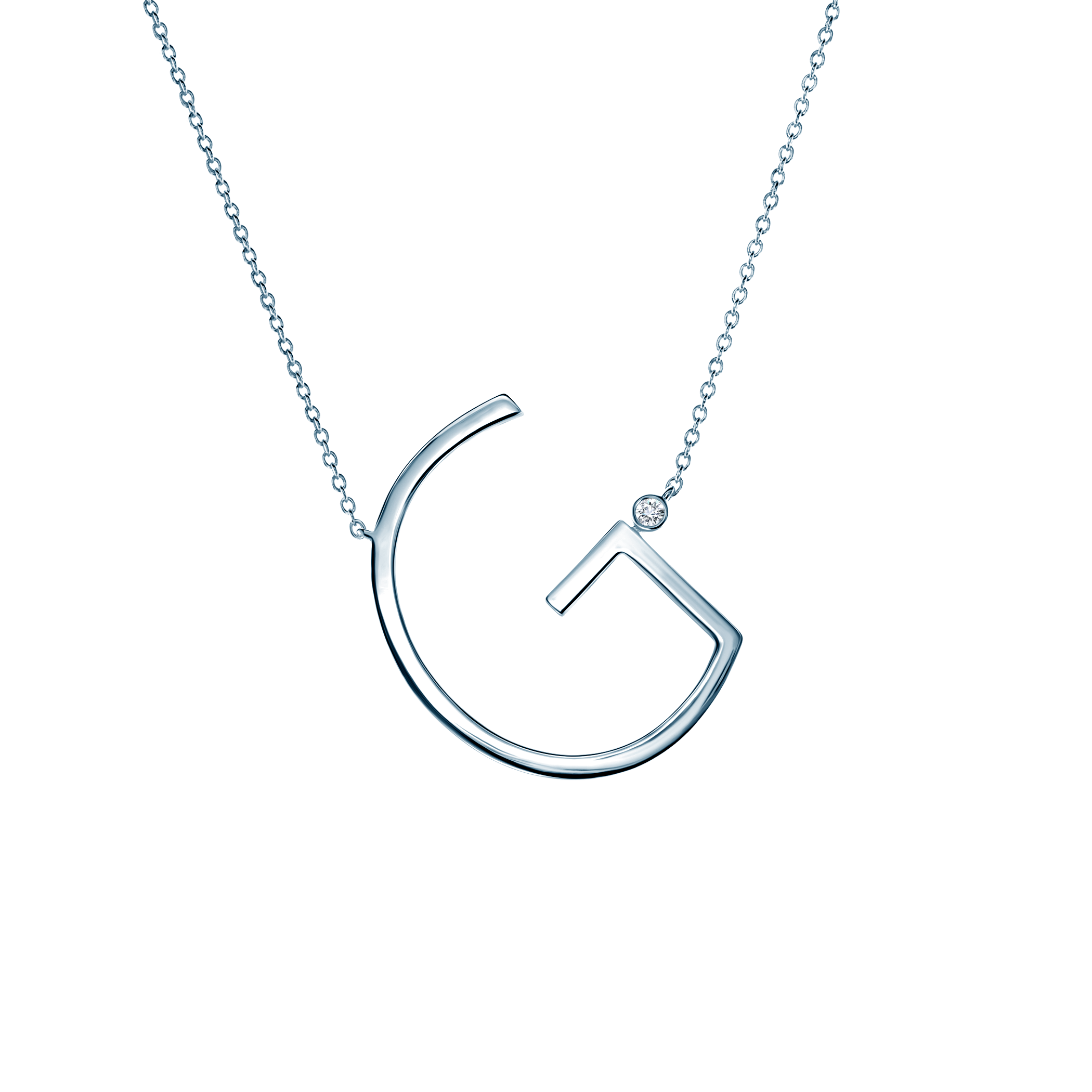 Ogrlica sa slovom G Savicki: srebro, bijeli safir