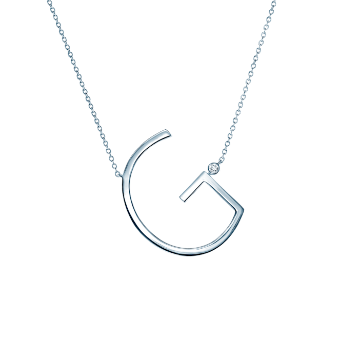 SAVICKI nyaklánc medállal - G betű: ezüst fehér zafírral