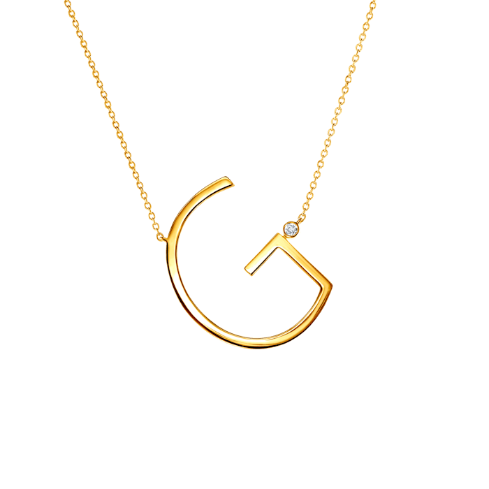 SAVICKI nyaklánc medállal - G betű: aranyozott ezüst fehér zafírral