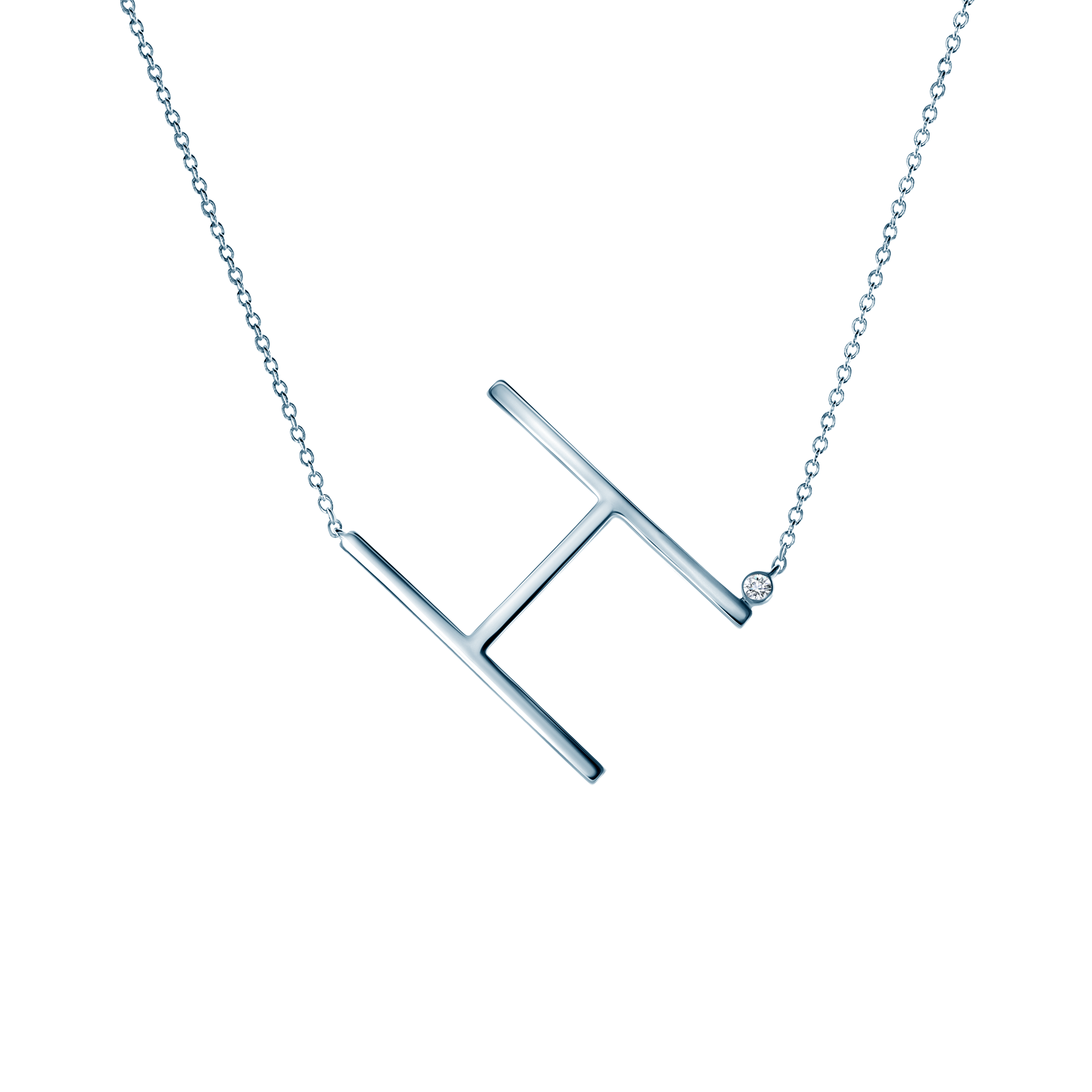 Κολιέ Savicki με Γράμμα H: ασήμι, λευκό ζαφείρι