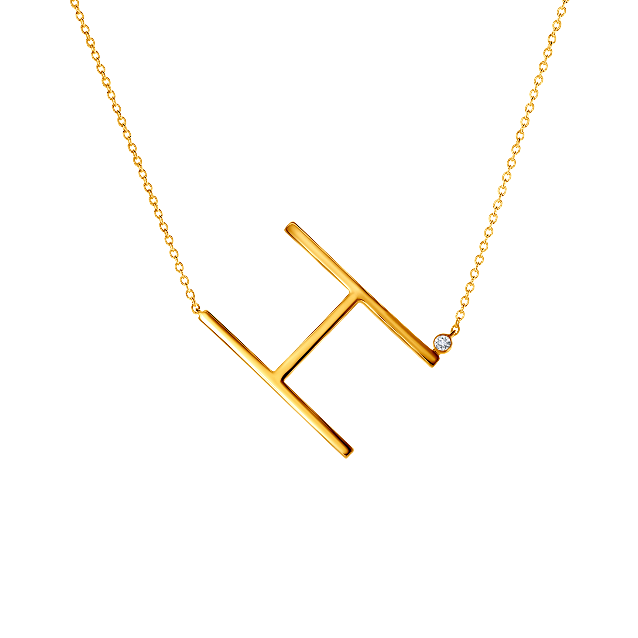 Halskette Kette mit Anhänger  Buchstabe H Savicki: Silber Vergoldet, Weißer Saphir