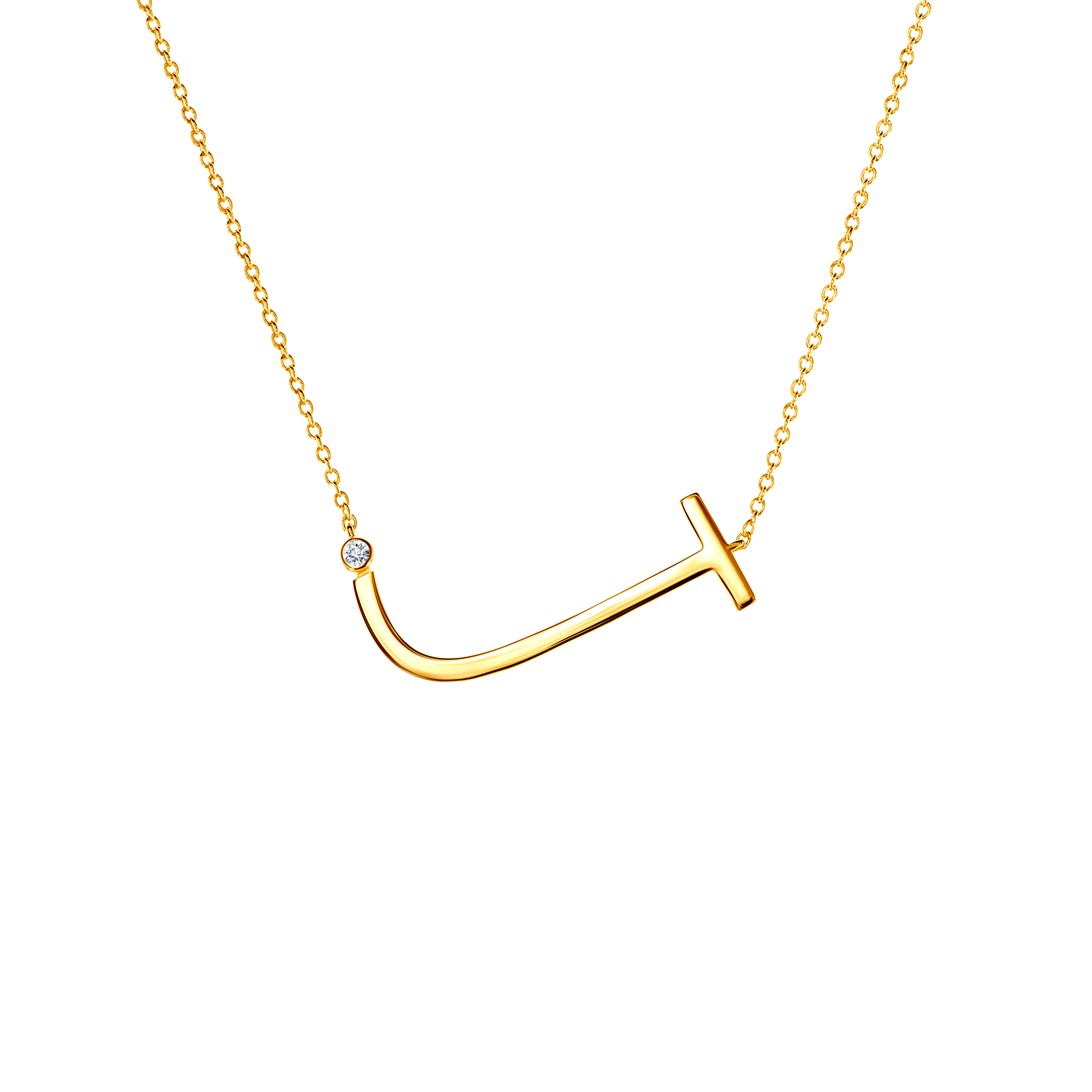 Necklace Letter J SAVICKI: gold-plated silver, white sapphire