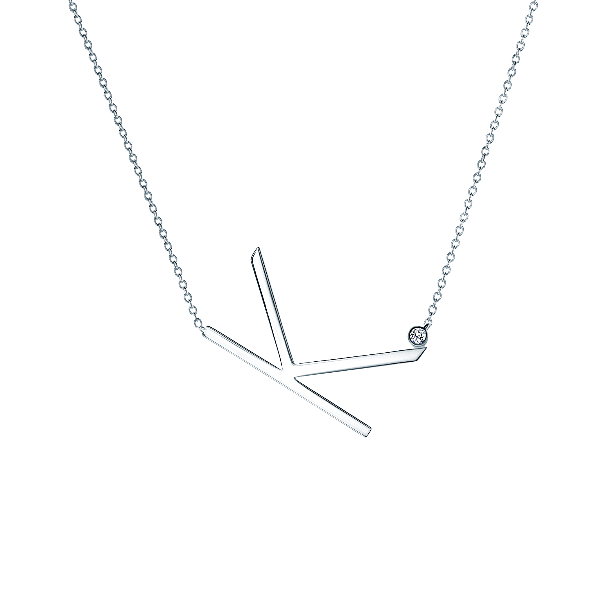 Намисто «знаменитість» літера K Savicki: срібло, білий сапфір