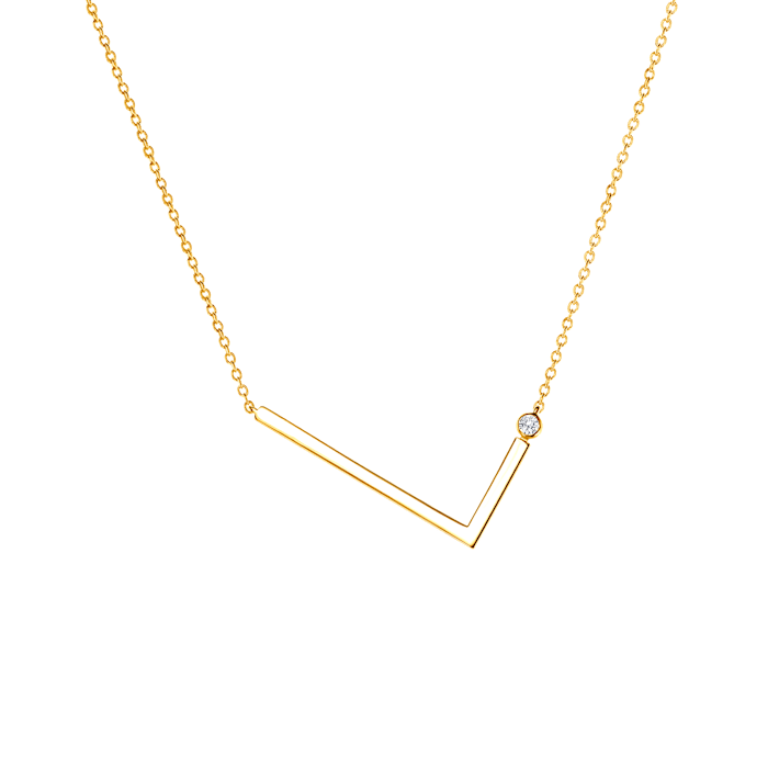 Halskette Kette mit Anhänger  Buchstabe L Savicki: Silber Vergoldet, Weißer Saphir