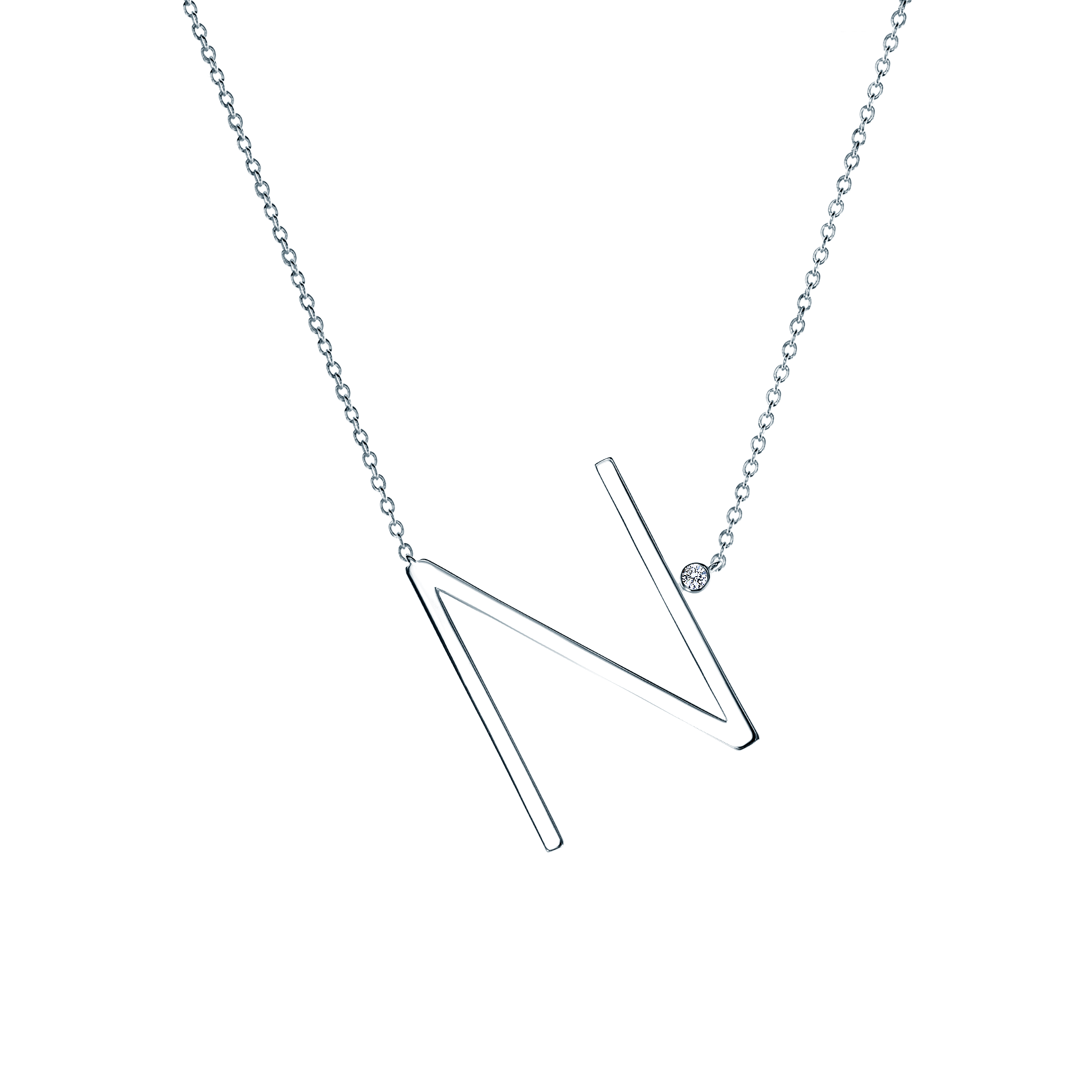 Ogrlica sa slovom N Savicki: srebro, bijeli safir