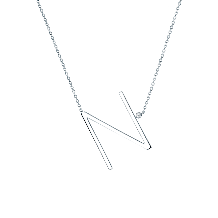 SAVICKI nyaklánc medállal - N betű: ezüst fehér zafírral