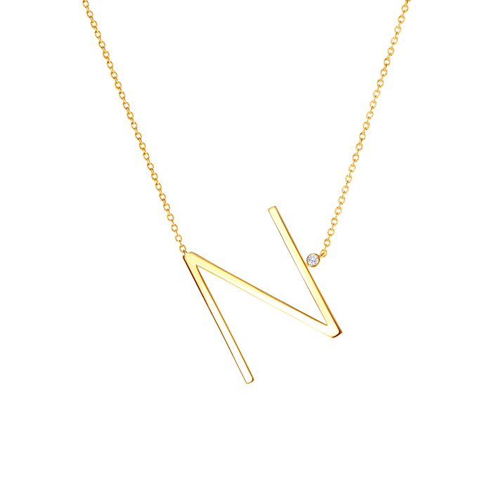 SAVICKI nyaklánc medállal - N betű: aranyozott ezüst fehér zafírral