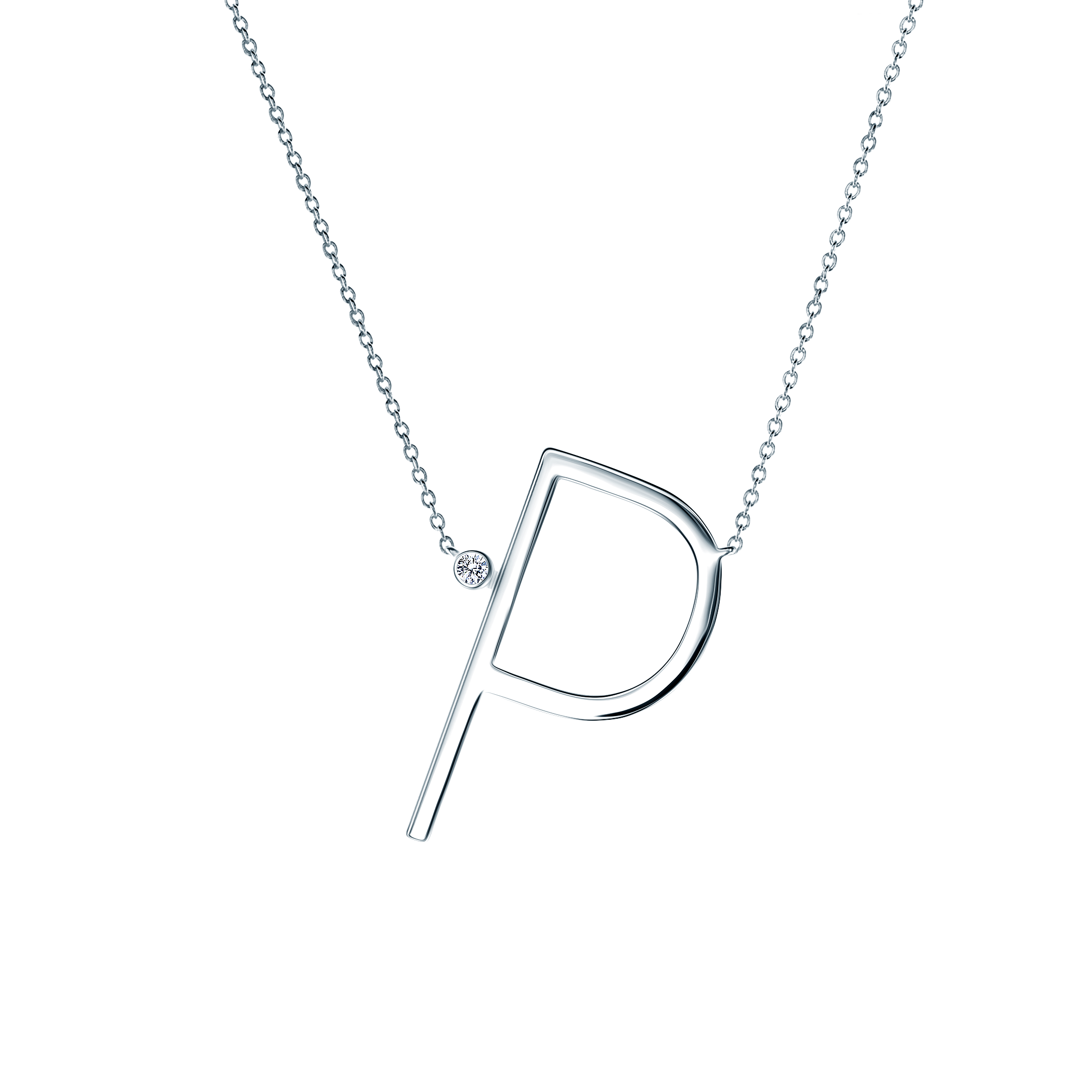 Ogrlica sa slovom P Savicki: srebro, bijeli safir