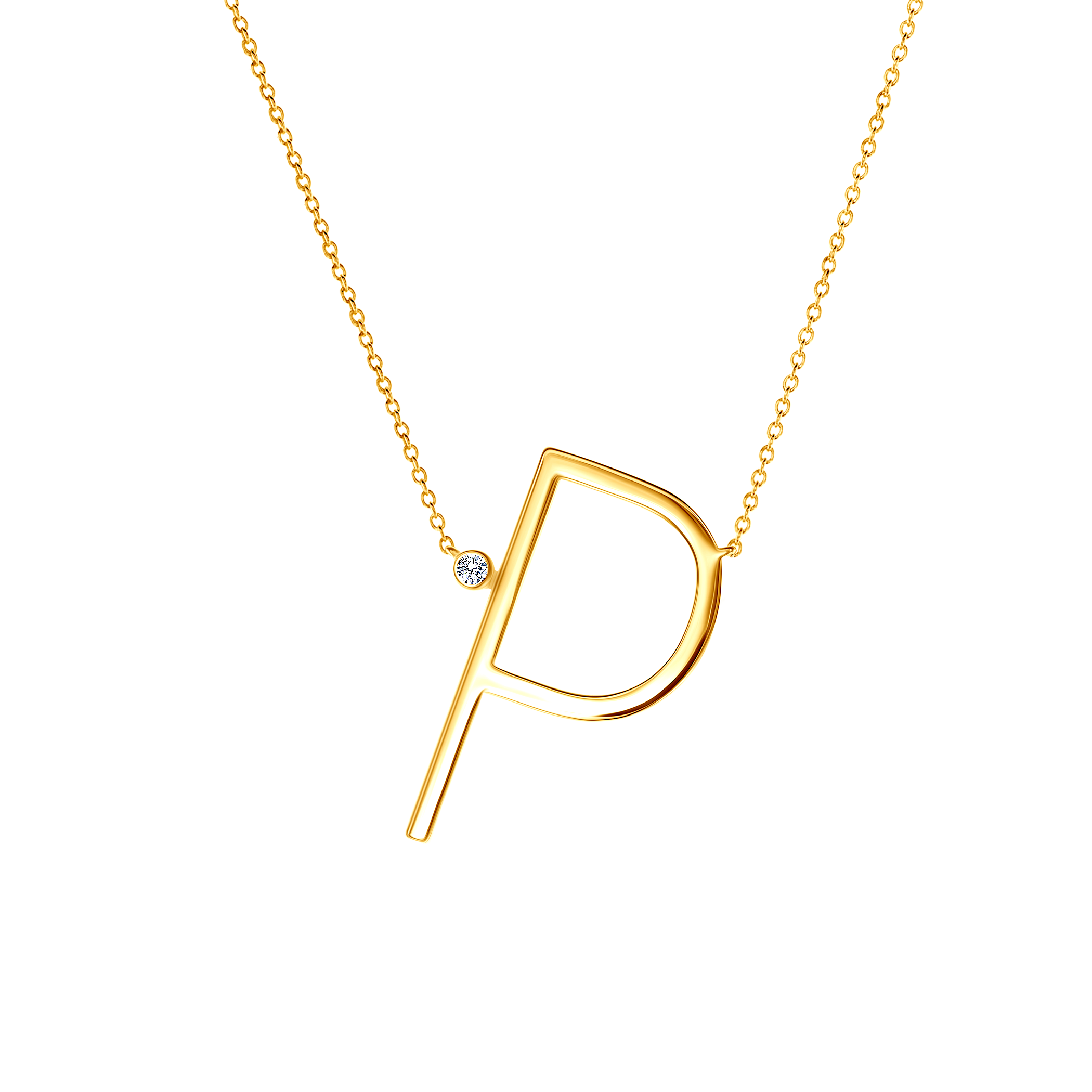 Necklace Letter P SAVICKI: gold-plated silver, white sapphire