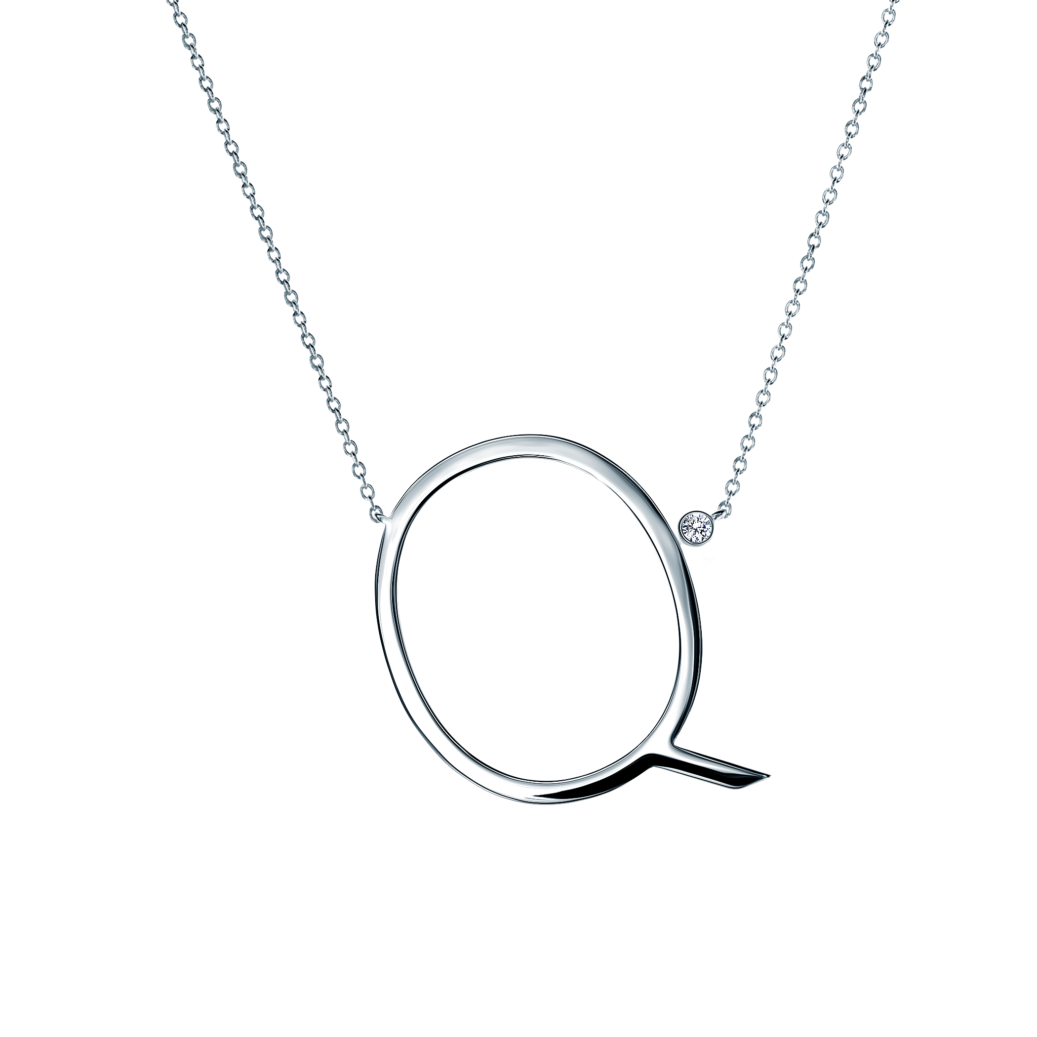 Ogrlica sa slovom Q Savicki: srebro, bijeli safir