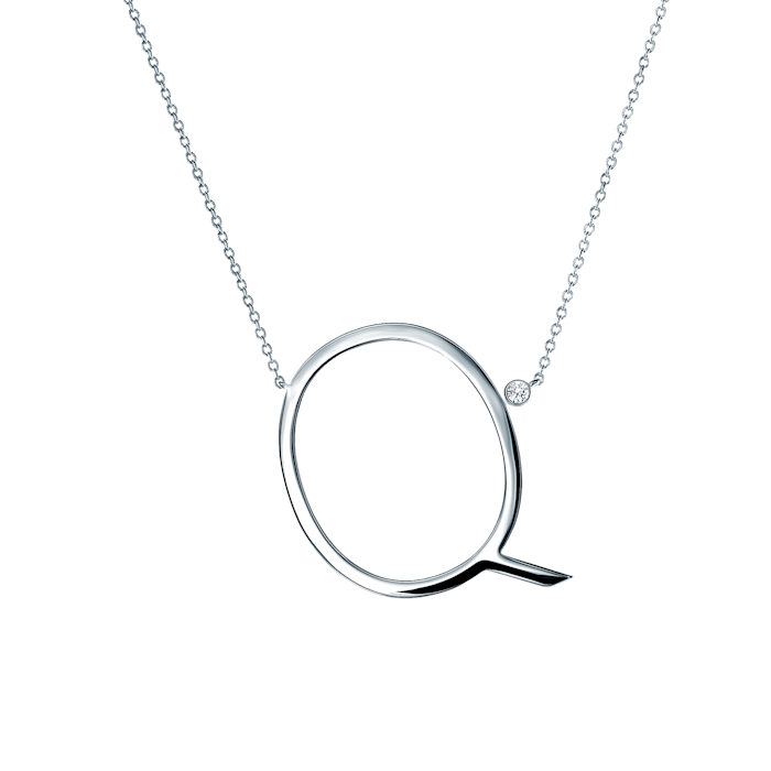 SAVICKI nyaklánc medállal - Q betű: ezüst fehér zafírral