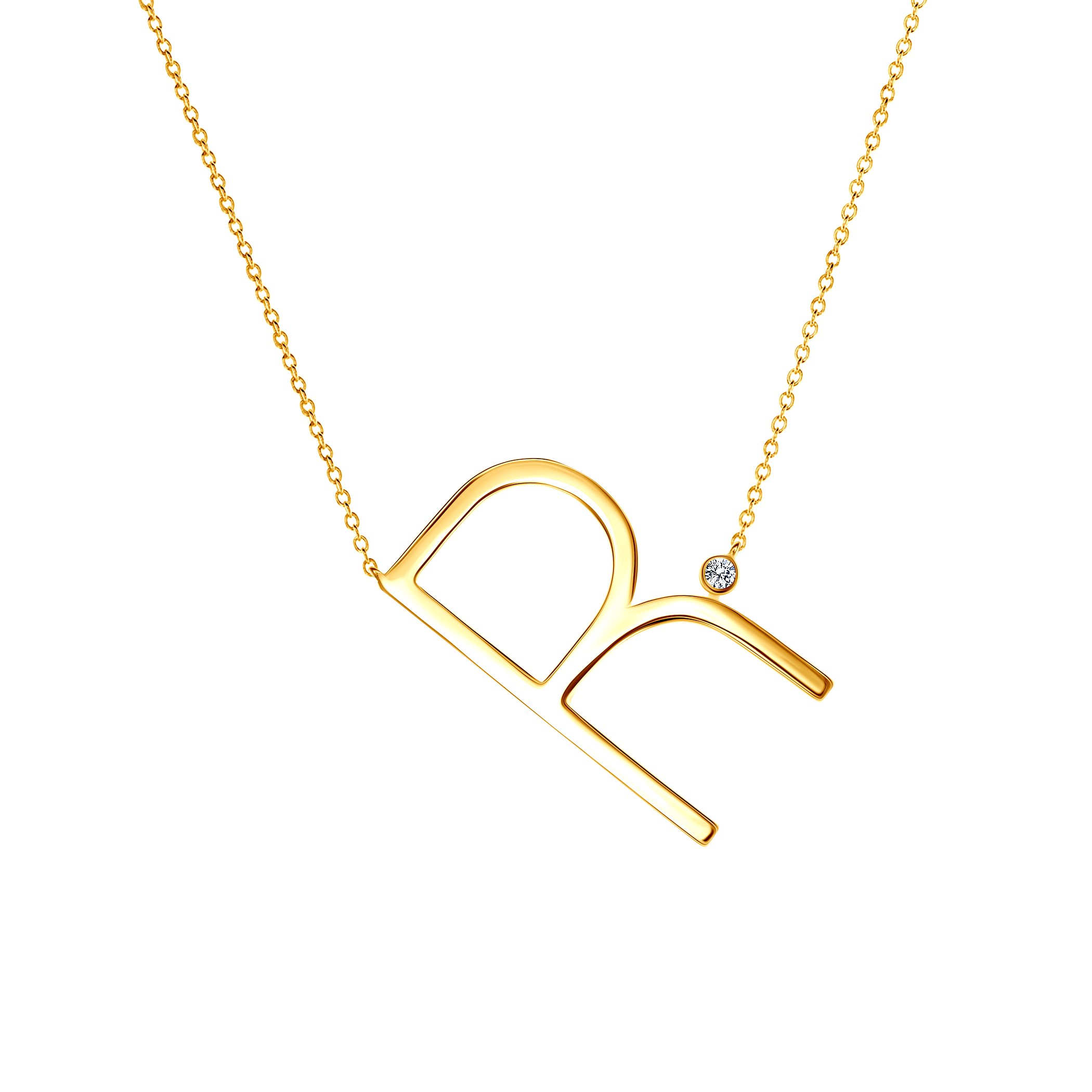 Κολιέ Savicki με Γράμμα R: επιχρυσωμένο ασήμι, λευκό ζαφείρι