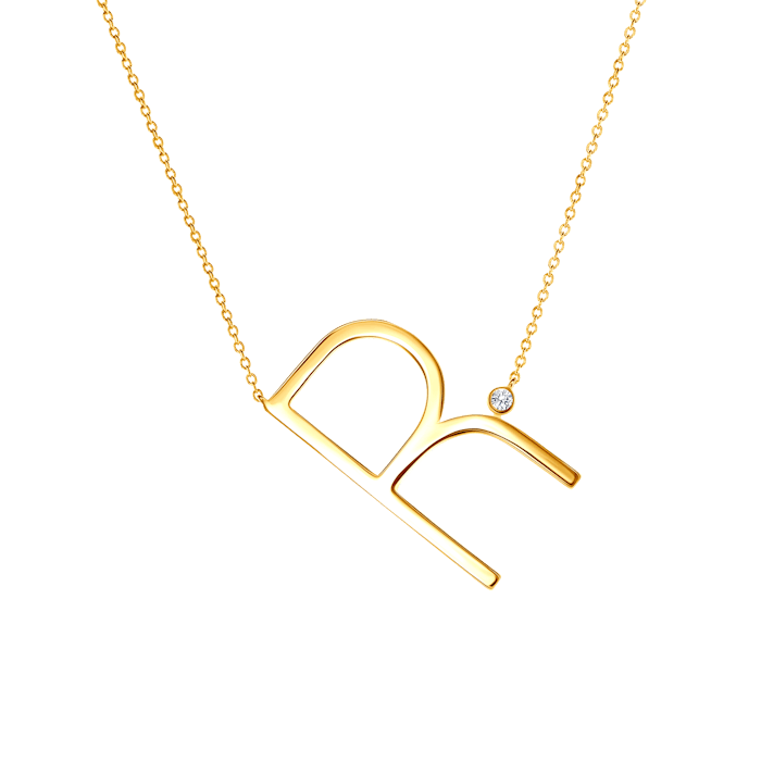 SAVICKI nyaklánc medállal - R betű: aranyozott ezüst fehér zafírral