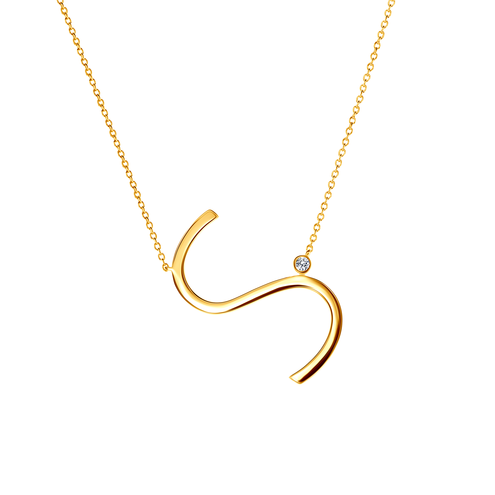 Halskette Kette mit Anhänger  Buchstabe S Savicki: Silber Vergoldet, Weißer Saphir