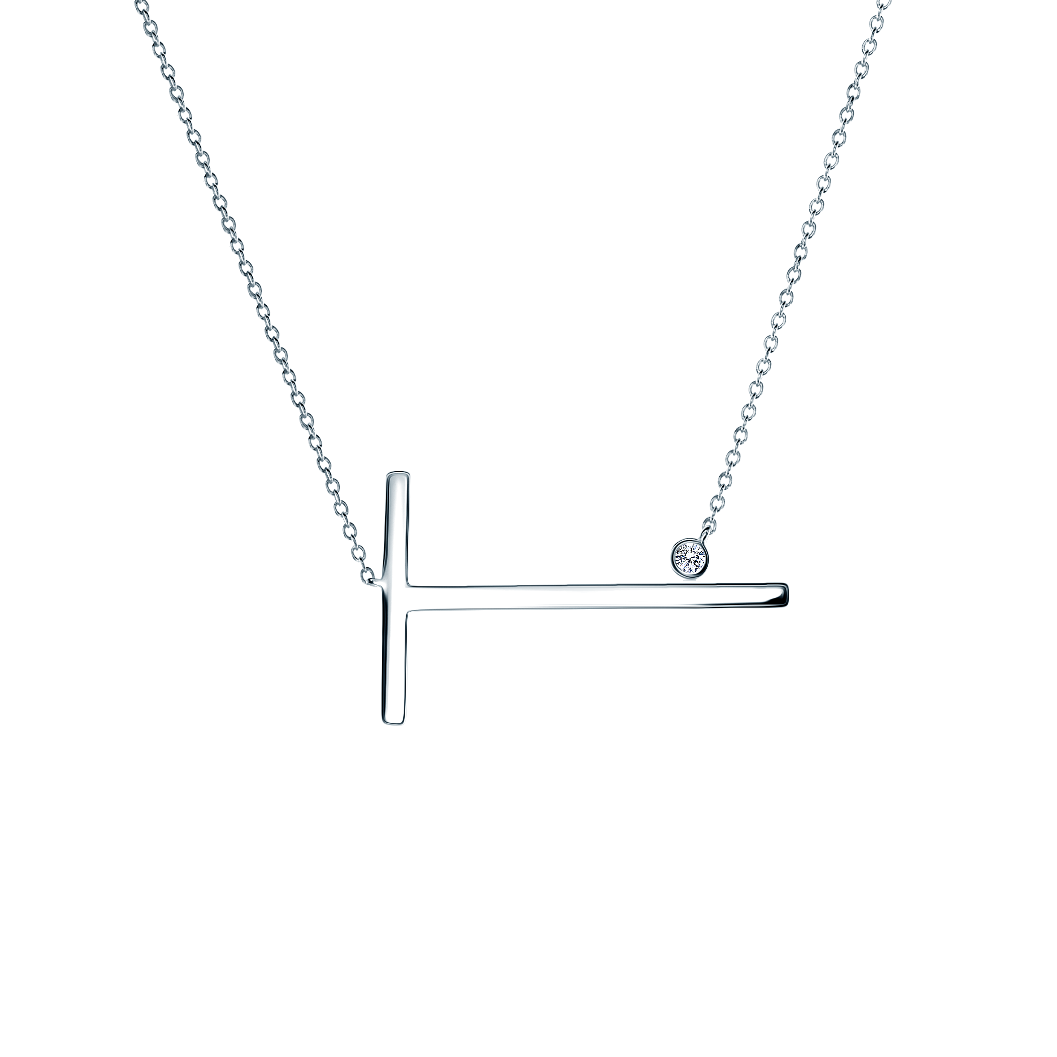 Halskette Kette mit Anhänger  Buchstabe T Savicki: Silber, Weißer Saphir