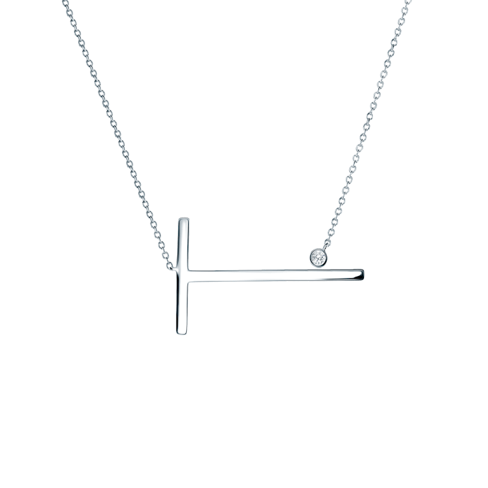SAVICKI nyaklánc medállal - T betű: ezüst fehér zafírral