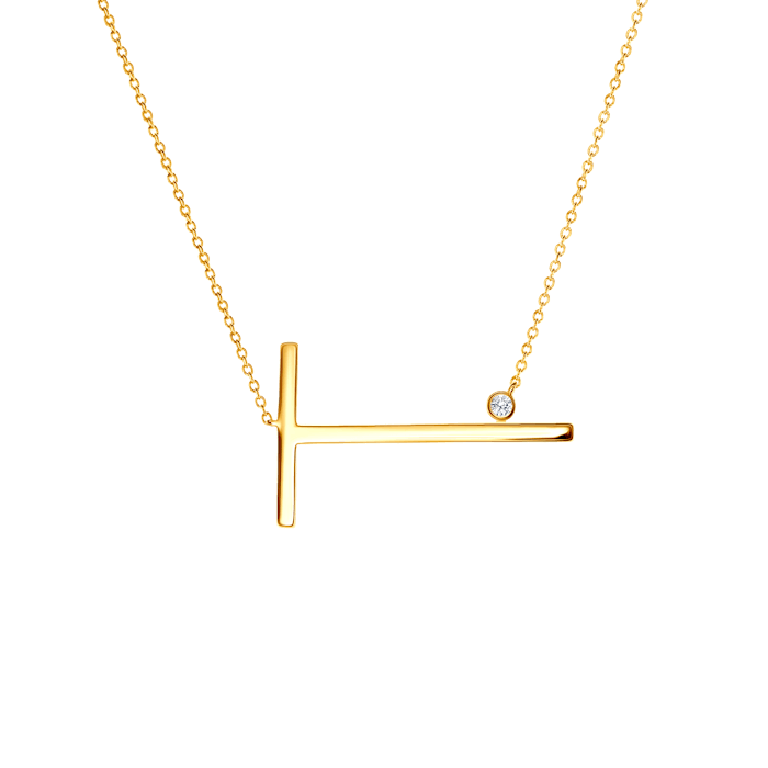 SAVICKI nyaklánc medállal - T betű: aranyozott ezüst fehér zafírral