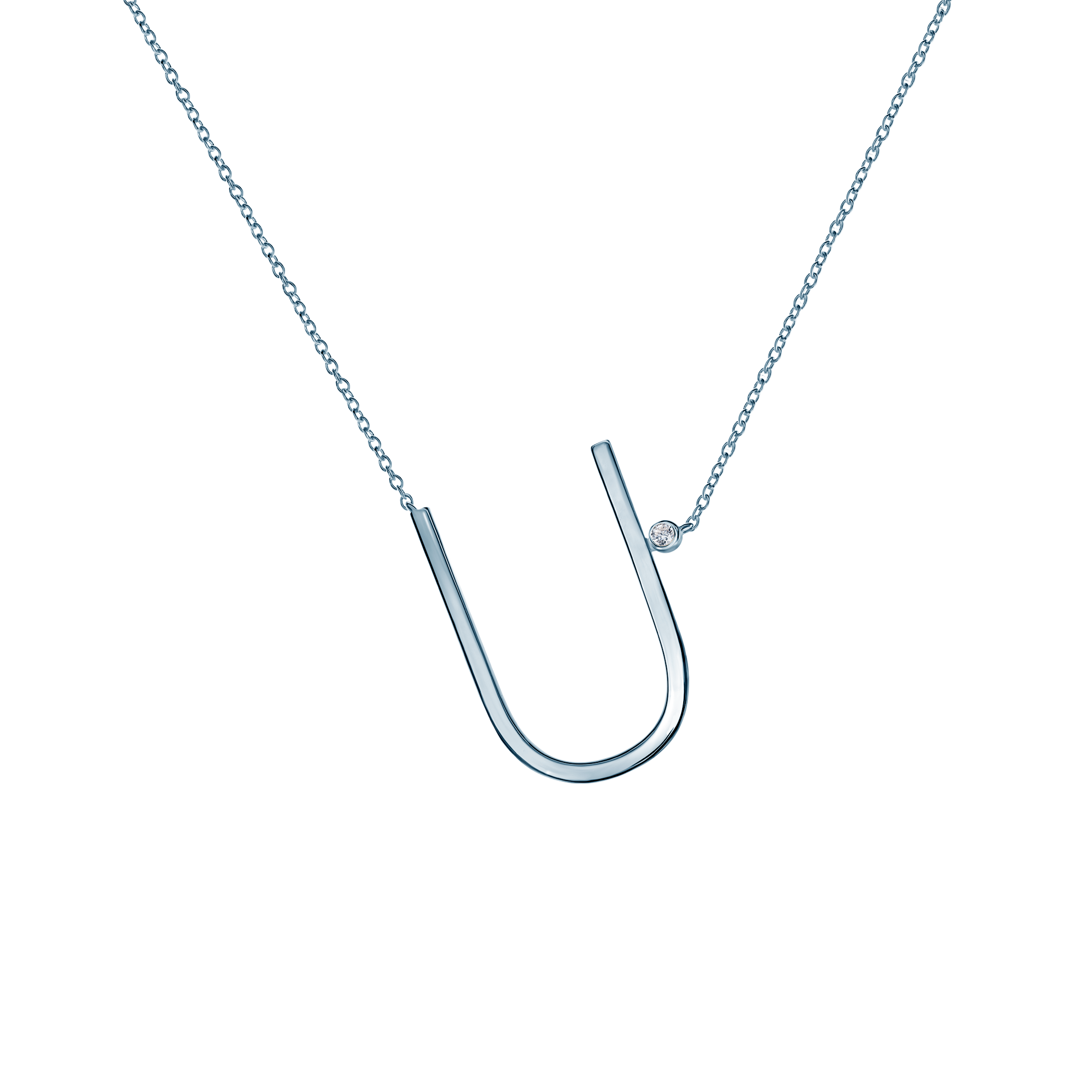 Ogrlica sa slovom U Savicki: srebro, bijeli safir