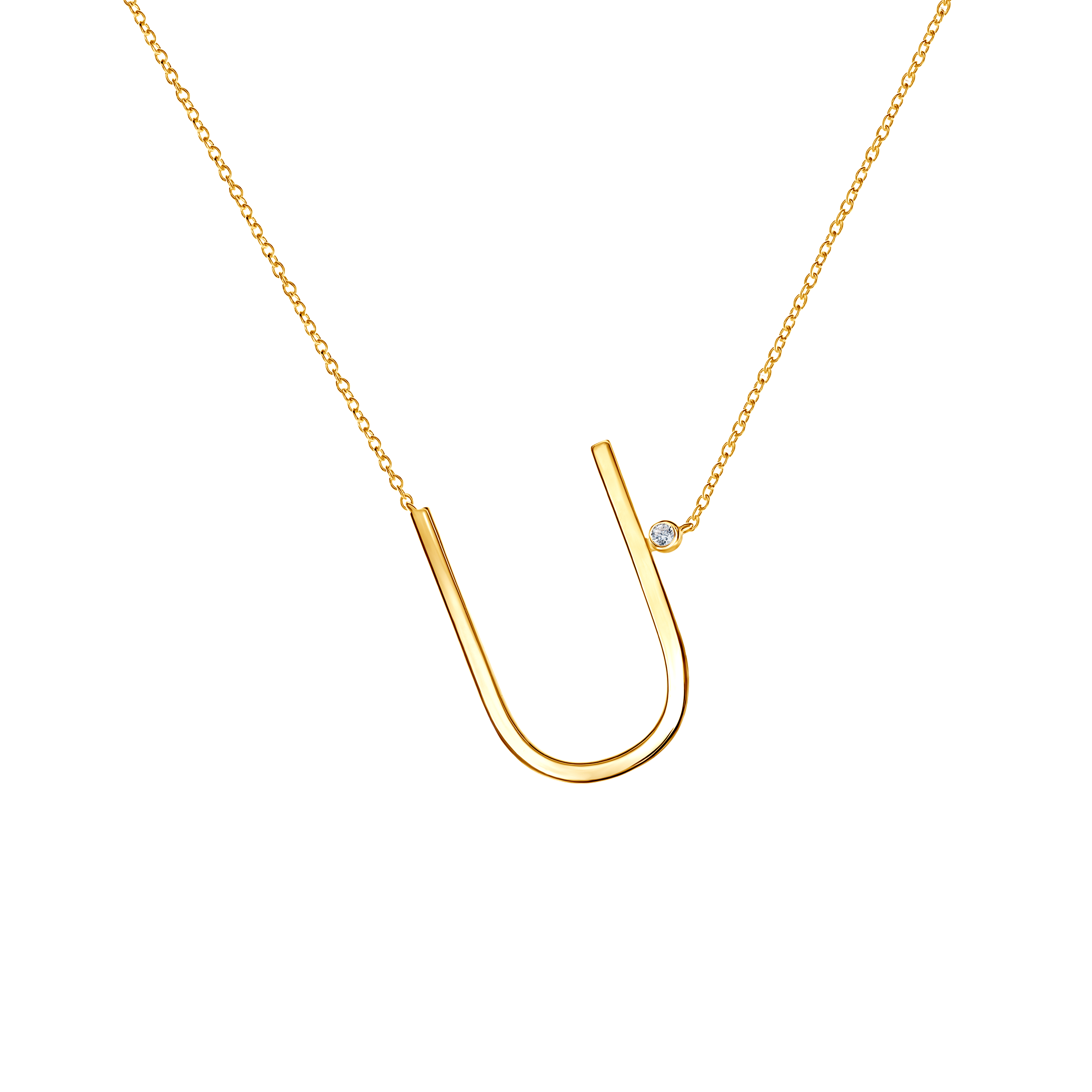 Necklace Letter U SAVICKI: gold-plated silver, white sapphire