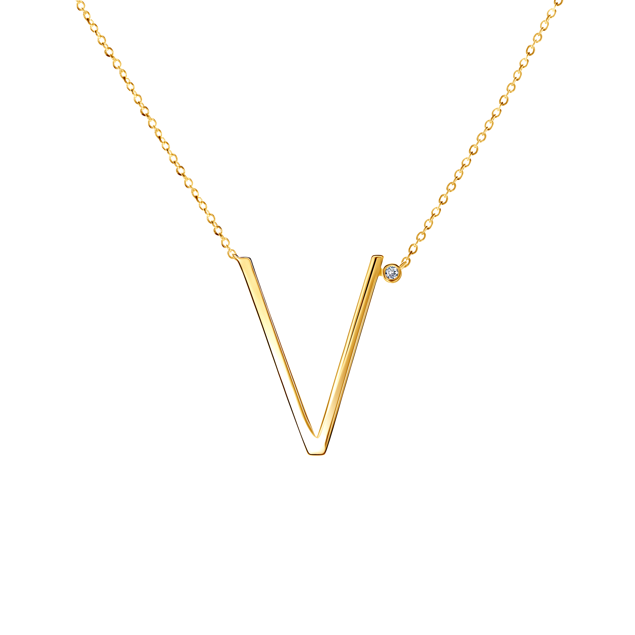 Ogrlica sa slovom V Savicki: pozlaćeno srebro, bijeli safir