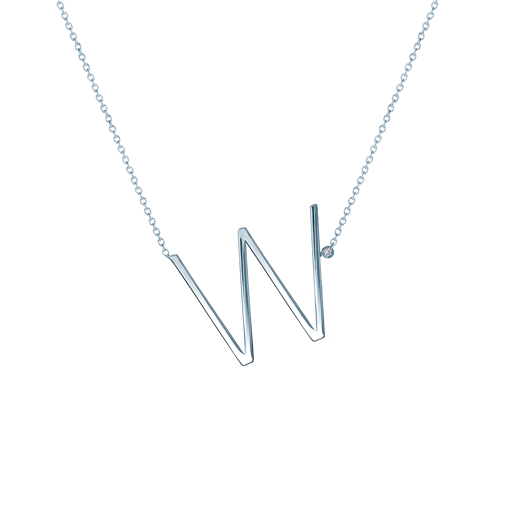 Κολιέ Savicki με Γράμμα W: ασήμι, λευκό ζαφείρι