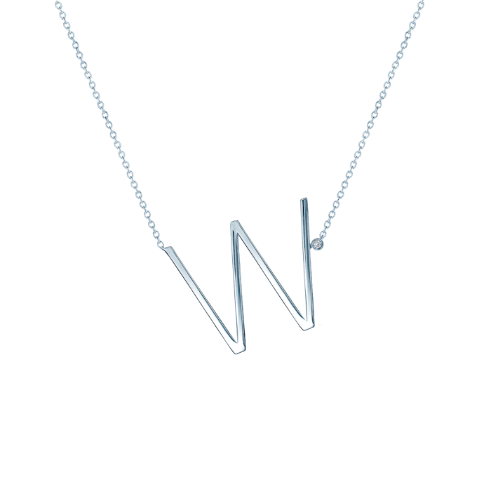 SAVICKI nyaklánc medállal - W betű: ezüst fehér zafírral