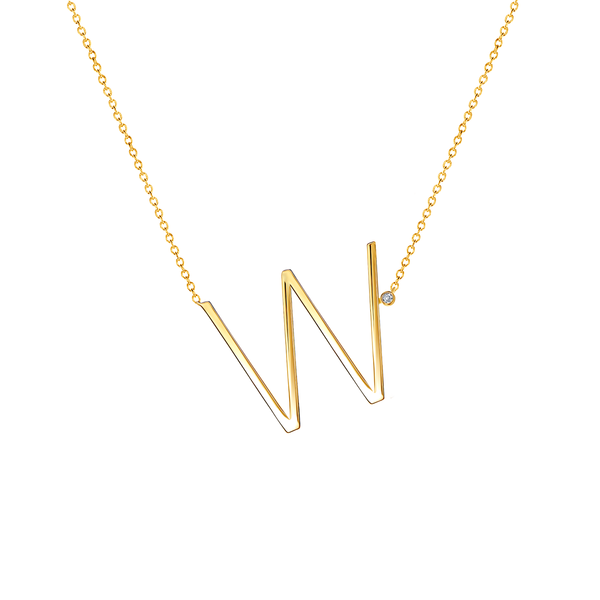 Κολιέ Savicki με Γράμμα W: επιχρυσωμένο ασήμι, λευκό ζαφείρι