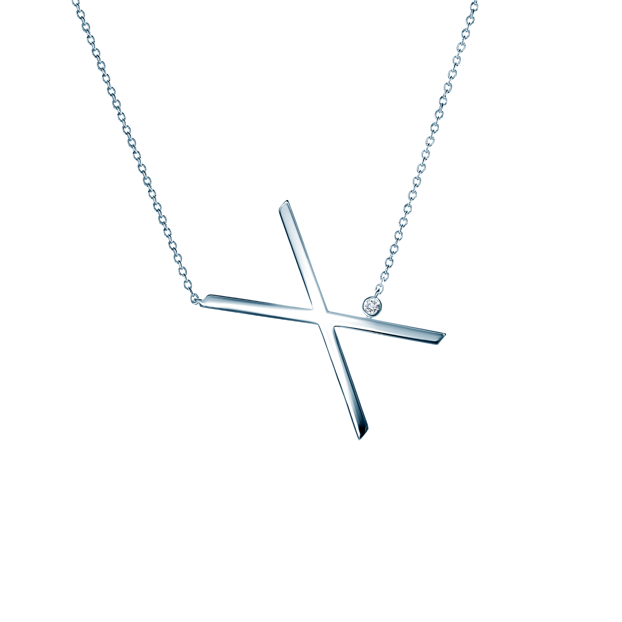 Necklace Letter X SAVICKI: silver, white sapphire