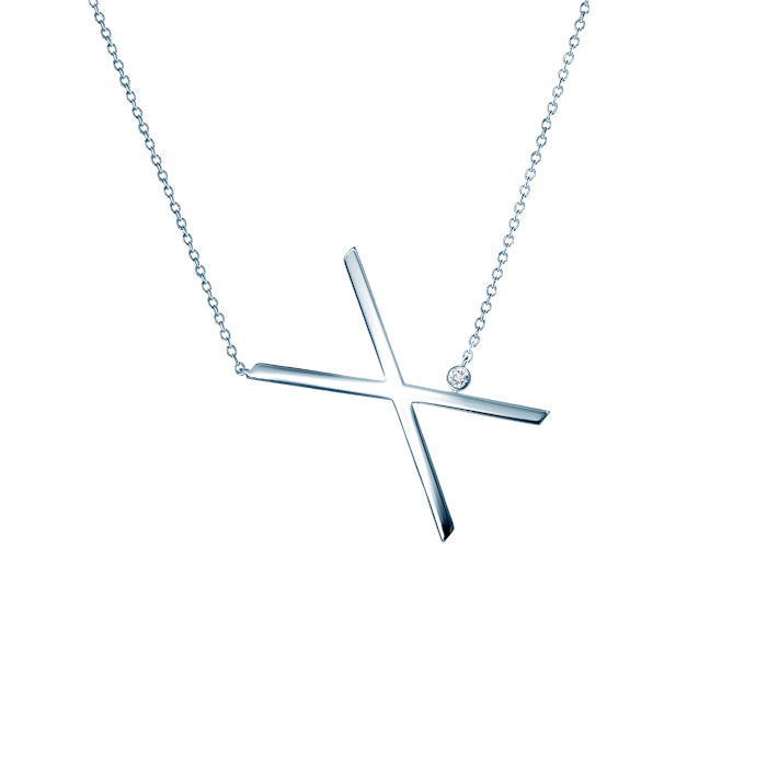 SAVICKI nyaklánc medállal - X betű: ezüst fehér zafírral