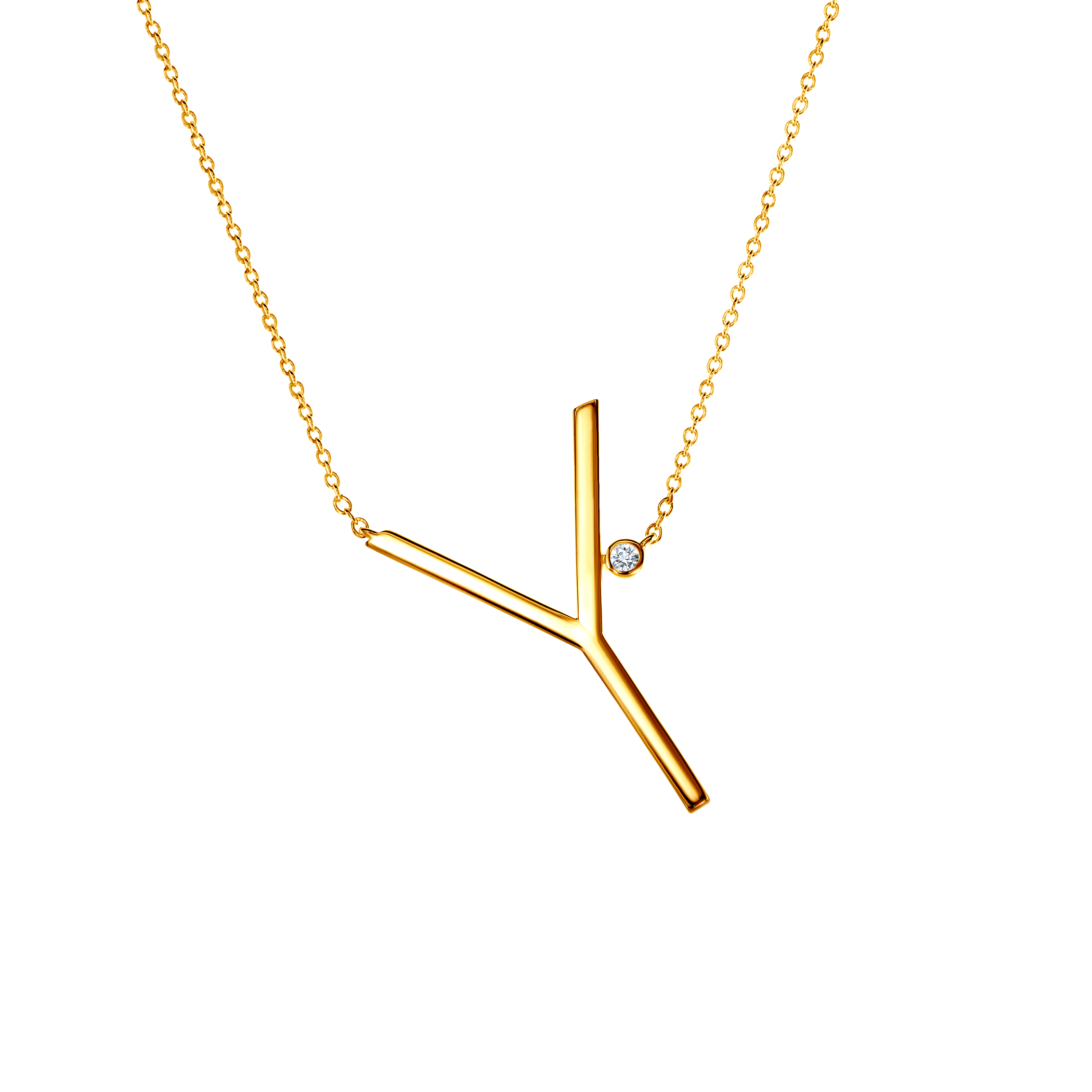 Намисто «знаменитість» літера Y Savicki: срібло позолочене, білий сапфір