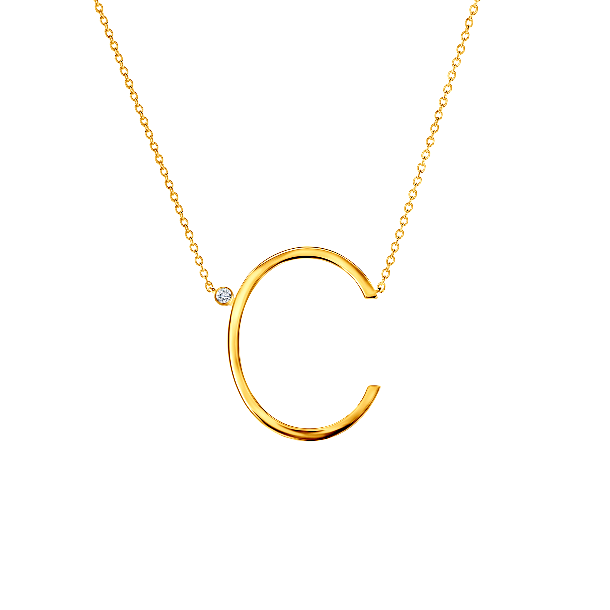 Κολιέ Savicki με Γράμμα C: επιχρυσωμένο ασήμι, λευκό ζαφείρι