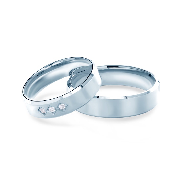 Esküvői karikagyűrűk: fehérarany, szakaszos profillal, 5 mm